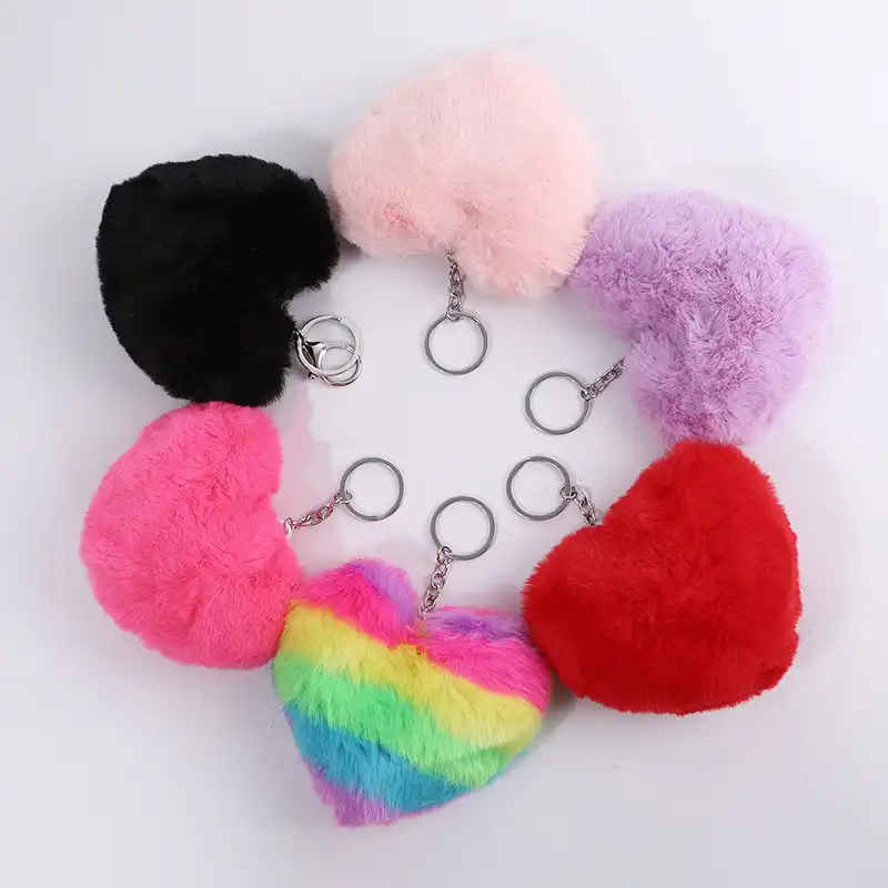 Heart-shaped fur ball keychain