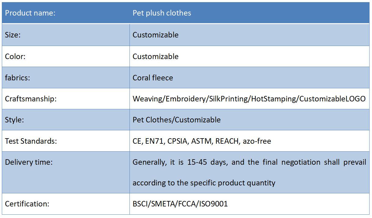 Pet plush clothes