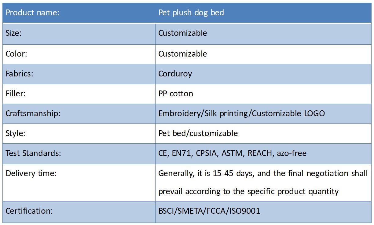 Pet plush dog bed